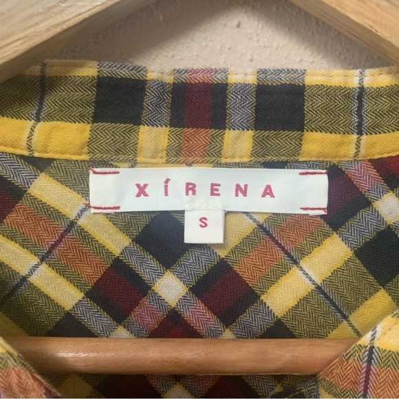 Xirena Oakley Yellow Plaid Long Sleeve Shirt Size Small Yellow Black Red - Picture 5 of 8